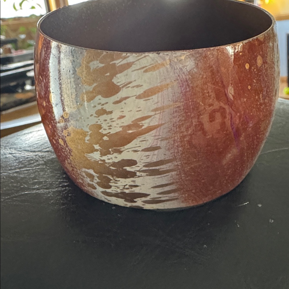 Hydro-Dipped Brass Bracelet Splatter Paint Statement Piece Purple & Copper Swirl